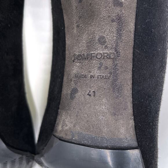 SOLD-Tom Ford Suede Pumps Black Patent Cap Toe Stiletto Heels Point Toe - Picture 10 of 10